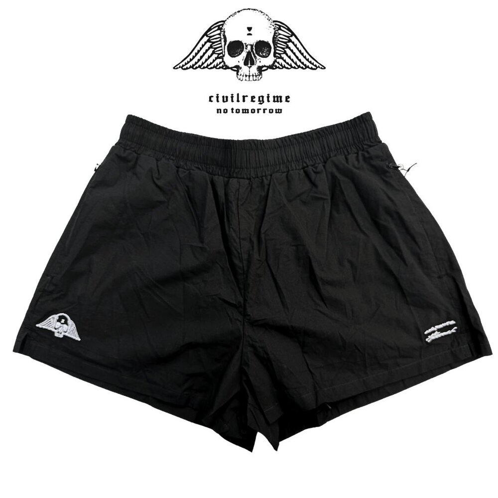 Black Lightweight Athletic Shorts w Elastic Drawstring Waistband and Zip Pockets